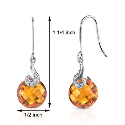 Citrine Earrings 14 Karat White Gold Round Shape 7.25 Carats