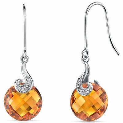 Citrine Earrings 14 Karat White Gold Round Shape 7.25 Carats