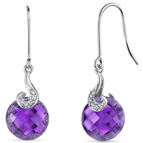 Amethyst Earrings 14 Karat White Gold Round Shape 6.5 Carats