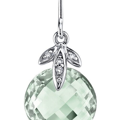 Green Amethyst Earrings 14 Kt White Gold Round Shape 6.5 Carats