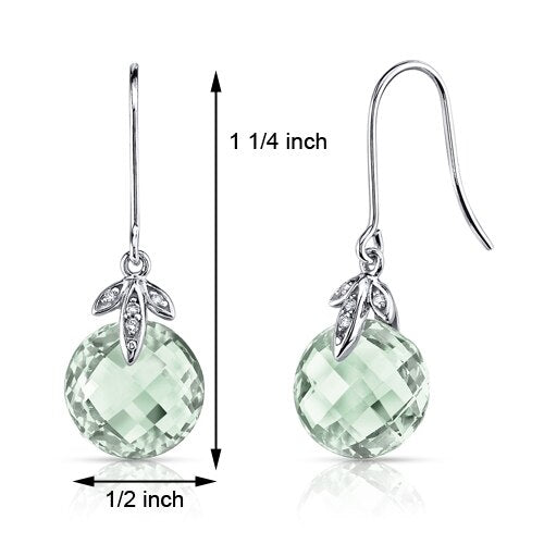 Green Amethyst Earrings 14 Kt White Gold Round Shape 6.5 Carats