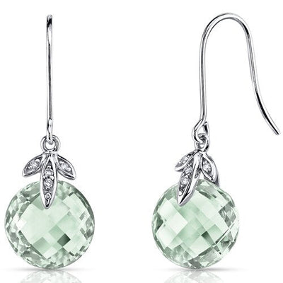 Green Amethyst Earrings 14 Kt White Gold Round Shape 6.5 Carats