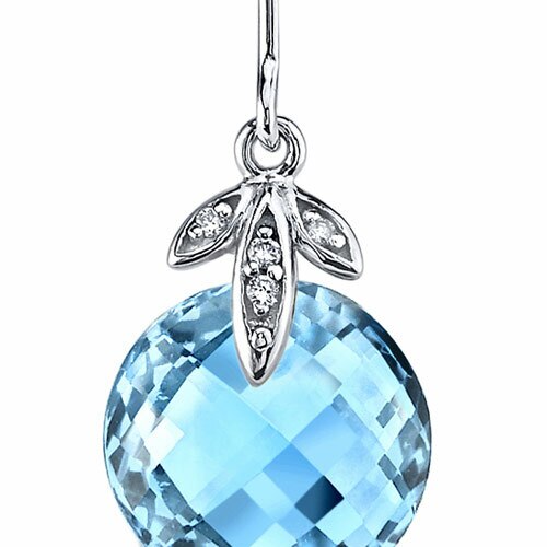 Swiss Blue Topaz Earrings 14 Kt White Gold Round Shape 9.25 Cts