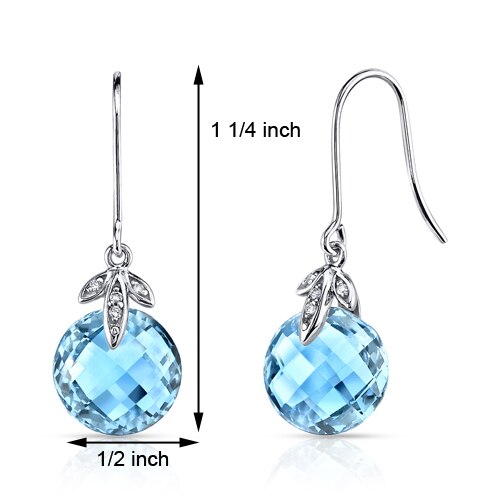 Swiss Blue Topaz Earrings 14 Kt White Gold Round Shape 9.25 Cts