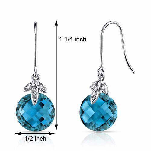 London Blue Topaz Earrings 14 Kt White Gold Round Shape 8.5 Cts