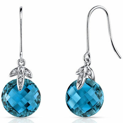 London Blue Topaz Earrings 14 Kt White Gold Round Shape 8.5 Cts