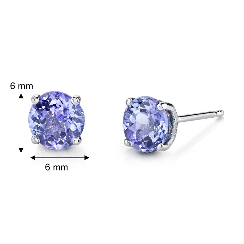 14 Karat White Gold Round Cut 1.50 Carats Tanzanite Stud Earrings