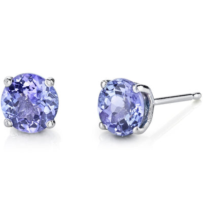 14 Karat White Gold Round Cut 1.50 Carats Tanzanite Stud Earrings