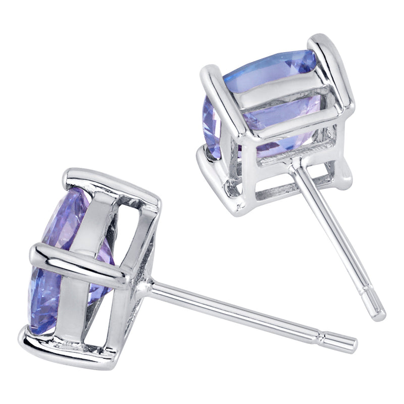 14 Karat White Gold Cushion Cut 2.00 Carats Tanzanite Stud Earrings