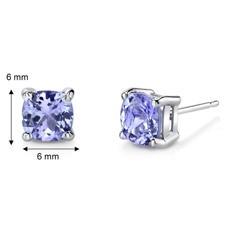 14 Karat White Gold Cushion Cut 2.00 Carats Tanzanite Stud Earrings