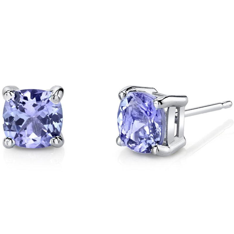 14 Karat White Gold Cushion Cut 2.00 Carats Tanzanite Stud Earrings