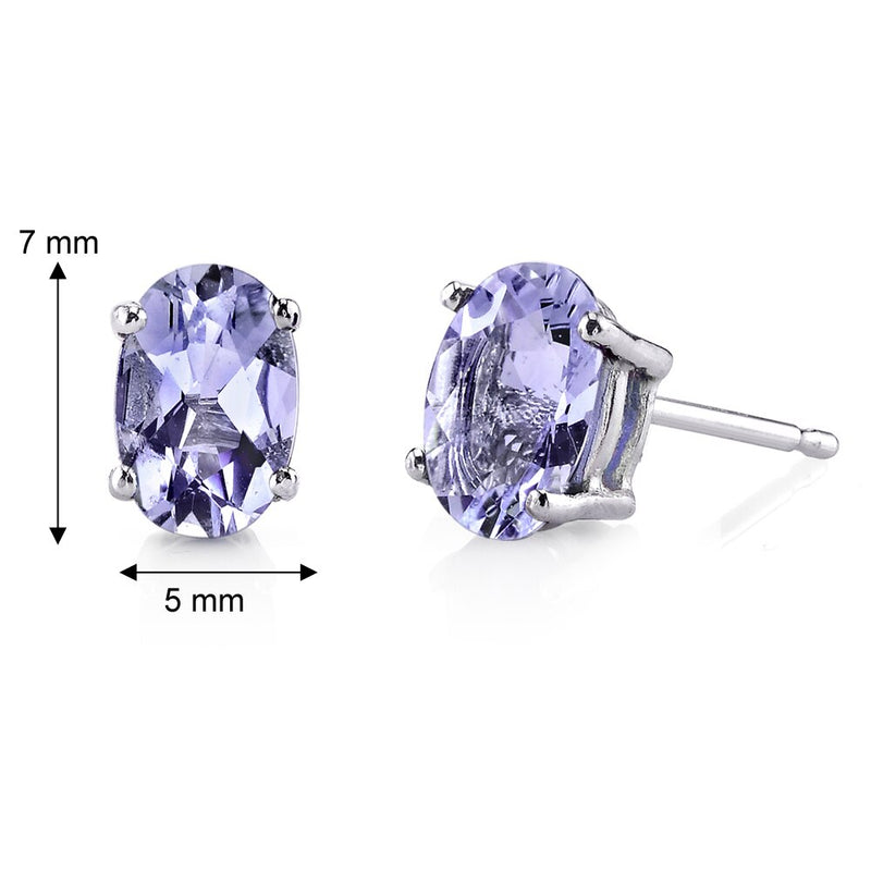 14 Karat White Gold Oval Shape 1.50 Carats Tanzanite Stud Earrings