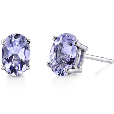 14 Karat White Gold Oval Shape 1.50 Carats Tanzanite Stud Earrings