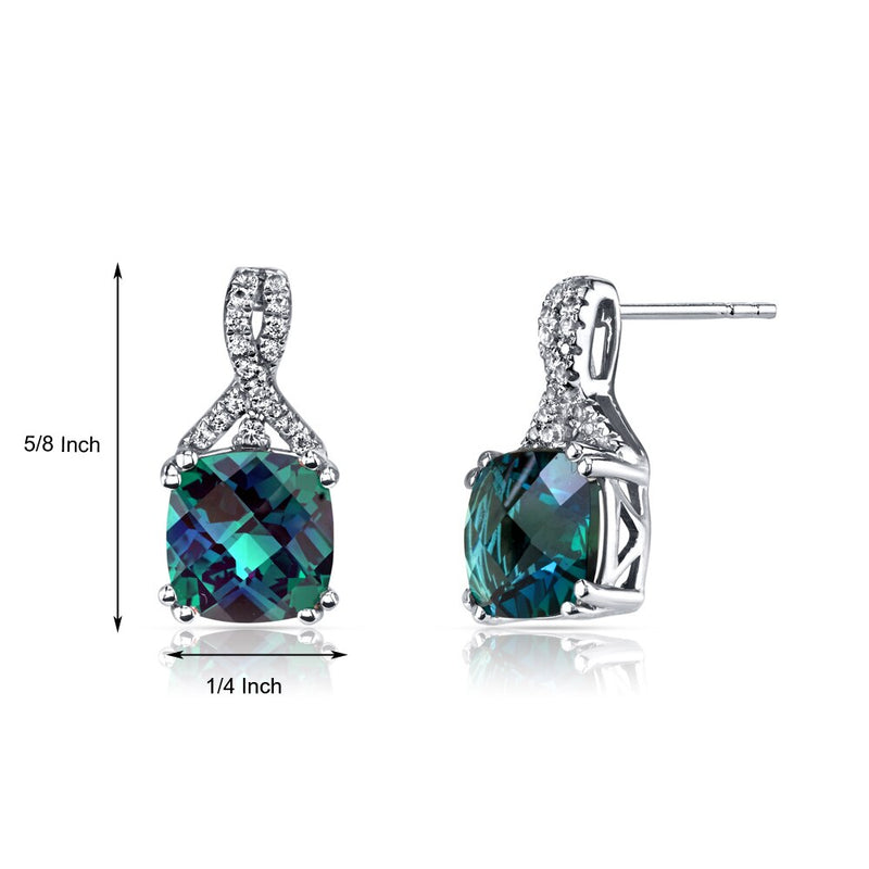 14K White Gold Created Alexandrite Earrings Ribbon Design Cushion Cut 5.00 Carats