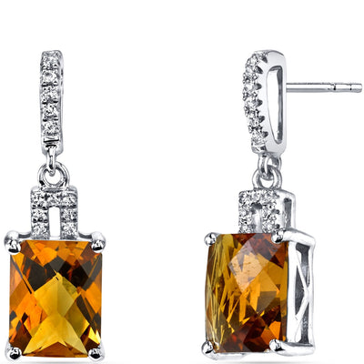 14K White Gold Citrine Earrings Radiant Checkerboard Cut 4.00 Carats