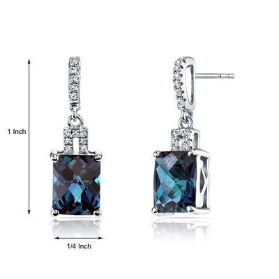 Peora 14K White Gold Created Alexandrite Earrings Radiant Checkerboard Cut 5.25 Carats