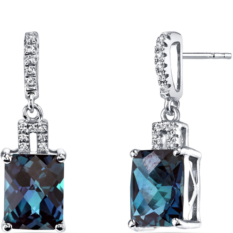 Peora 14K White Gold Created Alexandrite Earrings Radiant Checkerboard Cut 5.25 Carats