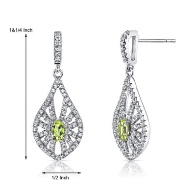 14K White Gold Peridot Chandelier Earrings 0.50 Carats