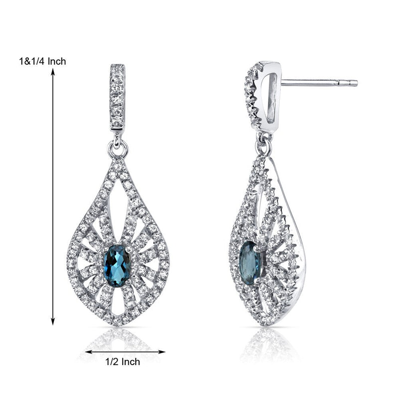 14K White Gold London Blue Topaz Chandelier Earrings 0.50 Carats