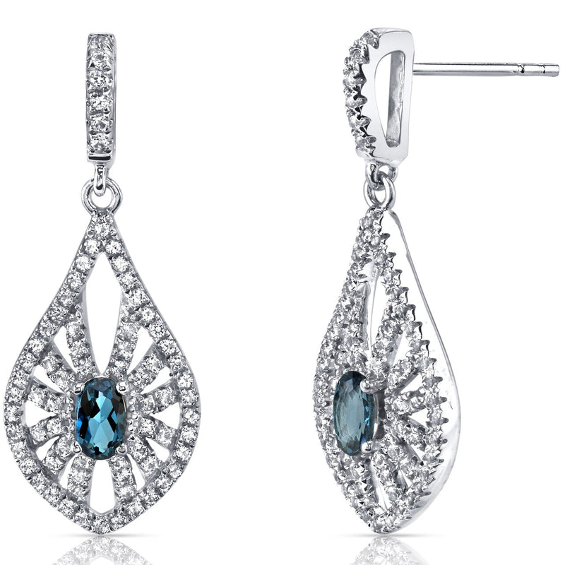 14K White Gold London Blue Topaz Chandelier Earrings 0.50 Carats