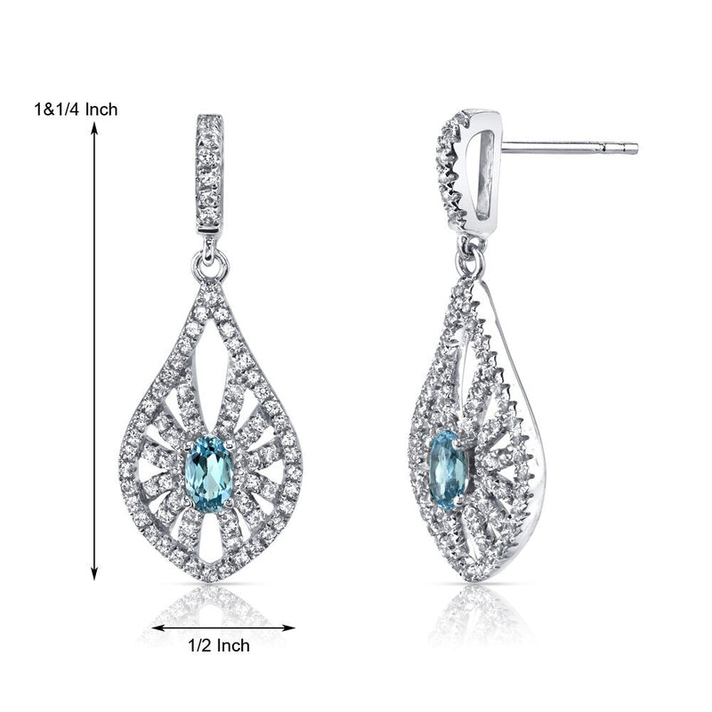 14K White Gold Swiss Blue Topaz Chandelier Earrings 0.50 Carats