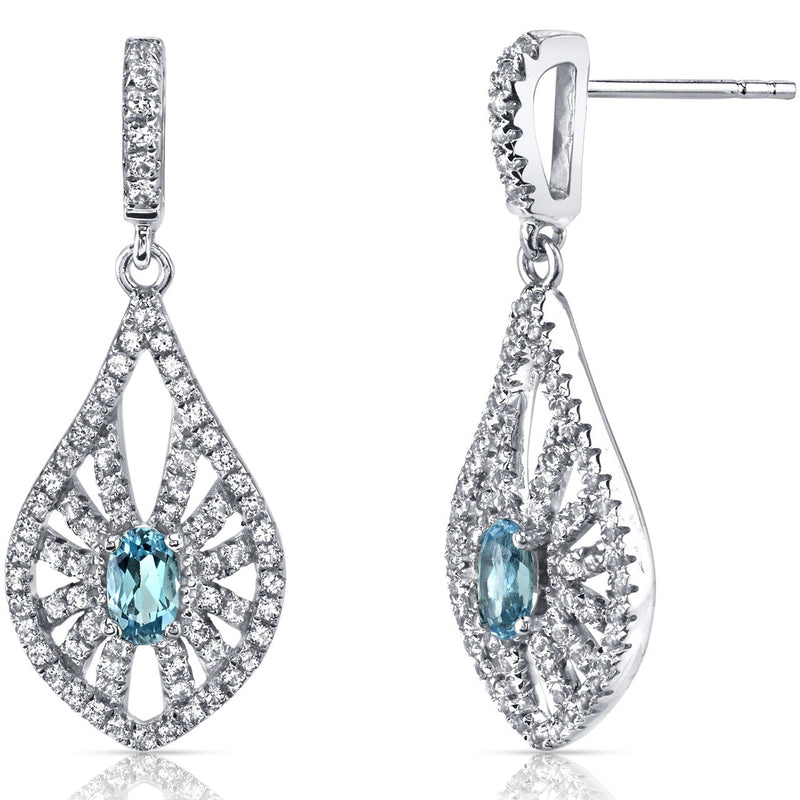 14K White Gold Swiss Blue Topaz Chandelier Earrings 0.50 Carats