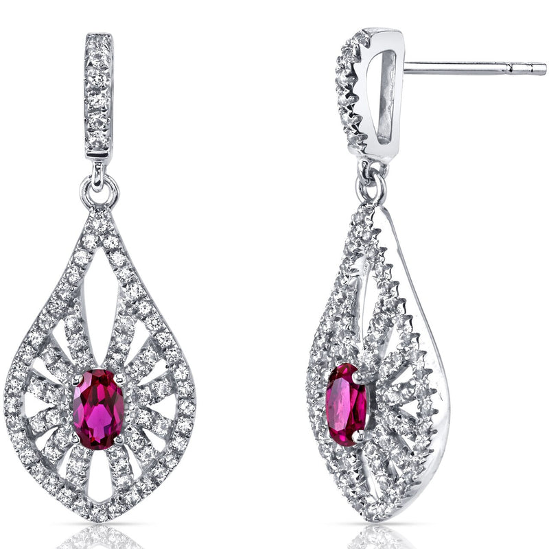 14K White Gold Created Ruby Chandelier Earrings 0.50 Carats