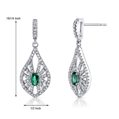 14K White Gold Created Emerald Chandelier Earrings 0.50 Carats