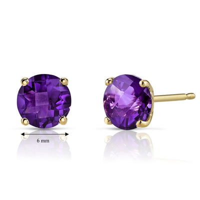 14K Yellow Gold Round Cut 1.50 Carats Amethyst Stud Earrings