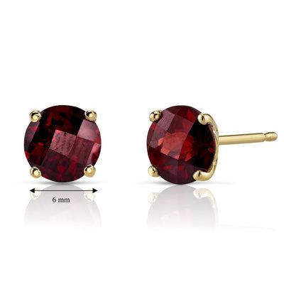 14K Yellow Gold Round Cut 2.25 Carats Garnet Stud Earrings