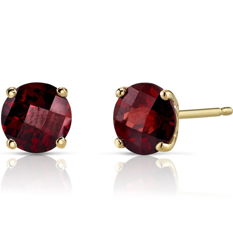 14K Yellow Gold Round Cut 2.25 Carats Garnet Stud Earrings