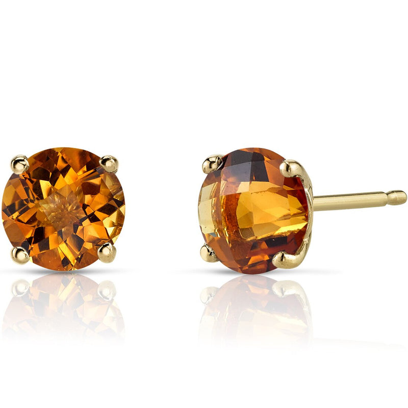 14K Yellow Gold Round Cut 1.75 Carats Citrine Stud Earrings