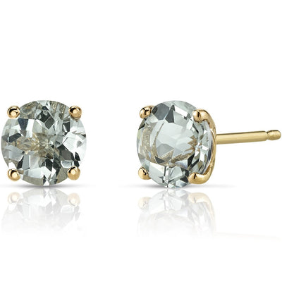 14K Yellow Gold Round Cut 1.50 Carats Green Amethyst Stud Earrings