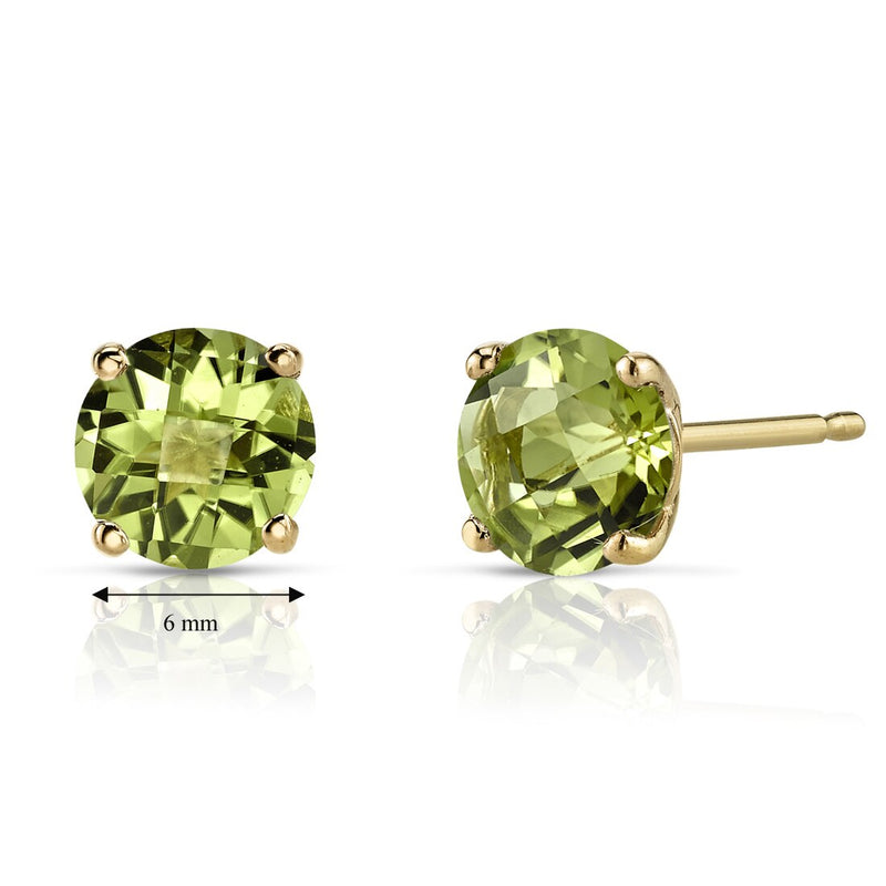 14K Yellow Gold Round Cut 1.75 Carats Peridot Stud Earrings