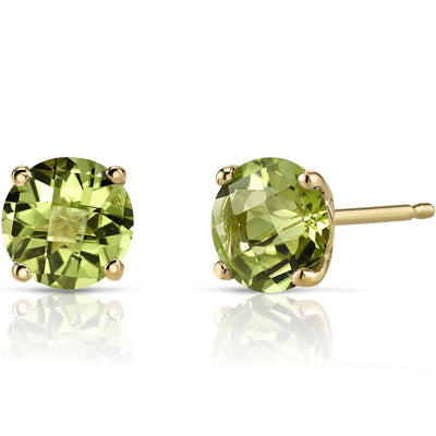 14K Yellow Gold Round Cut 1.75 Carats Peridot Stud Earrings