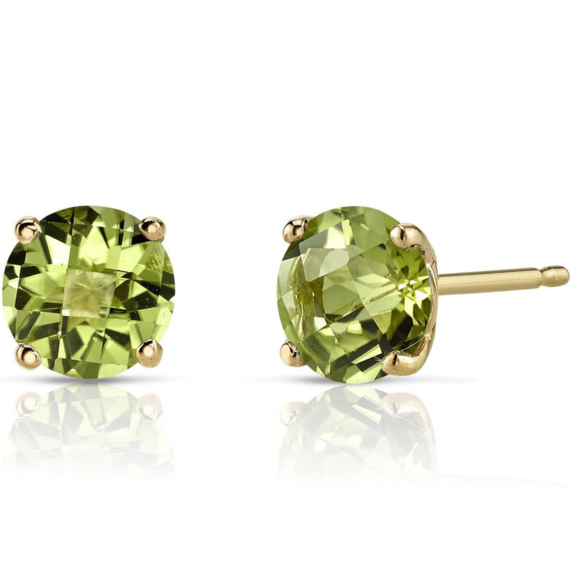 14K Yellow Gold Round Cut 1.75 Carats Peridot Stud Earrings