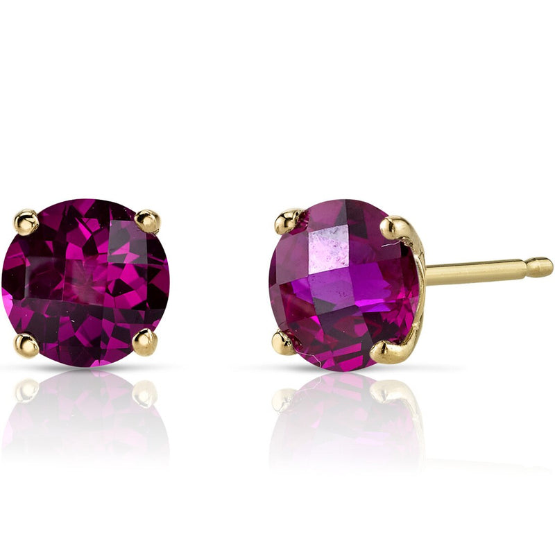 14K Yellow Gold Round Cut 2.25 Carats Created Ruby Stud Earrings