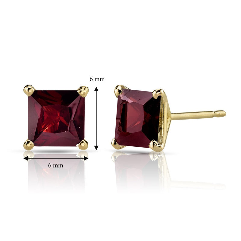 14K Yellow Gold Princess Cut 2.75 Carats Garnet Stud Earrings