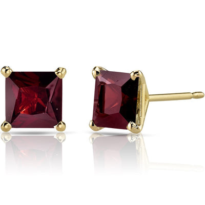 14K Yellow Gold Princess Cut 2.75 Carats Garnet Stud Earrings