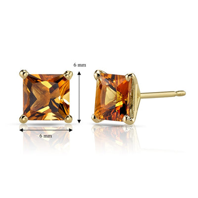 14K Yellow Gold Princess Cut 2.00 Carats Citrine Stud Earrings