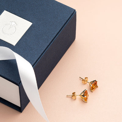 14K Yellow Gold Princess Cut 2.00 Carats Citrine Stud Earrings