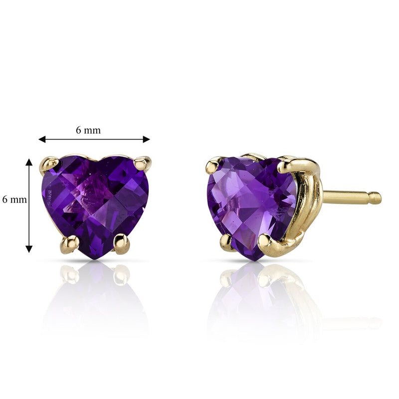 14K Yellow Gold Heart Shape 1.50 Carats Amethyst Stud Earrings