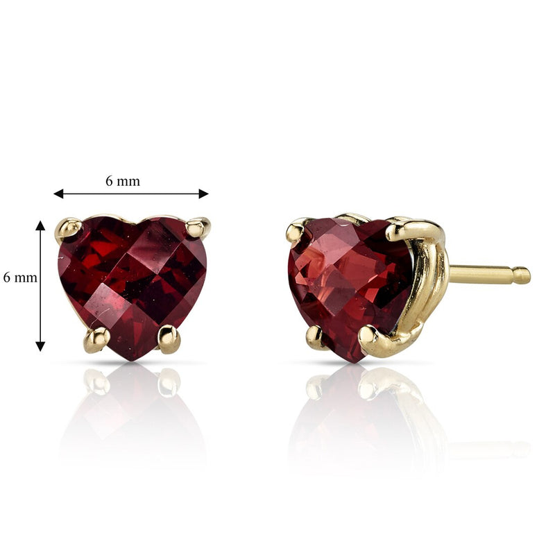 14K Yellow Gold Heart Shape 1.75 Carats Garnet Stud Earrings