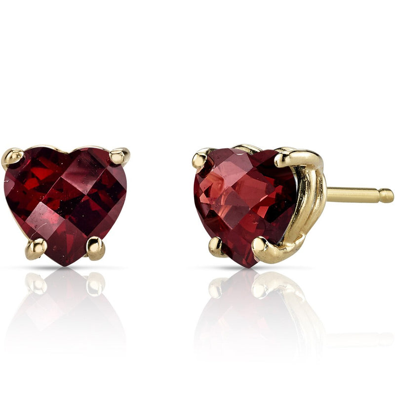 14K Yellow Gold Heart Shape 1.75 Carats Garnet Stud Earrings