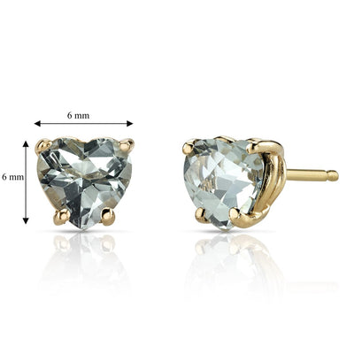 14K Yellow Gold Heart Shape 1.50 Carats Green Amethyst Stud Earrings