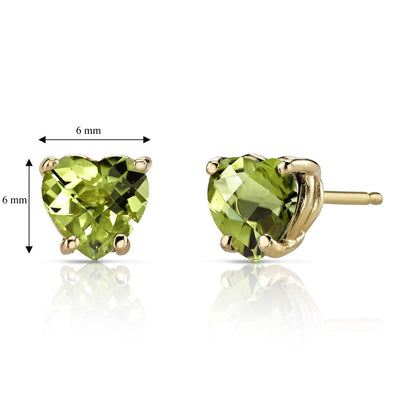 14K Yellow Gold Heart Shape 1.75 Carats Peridot Stud Earrings