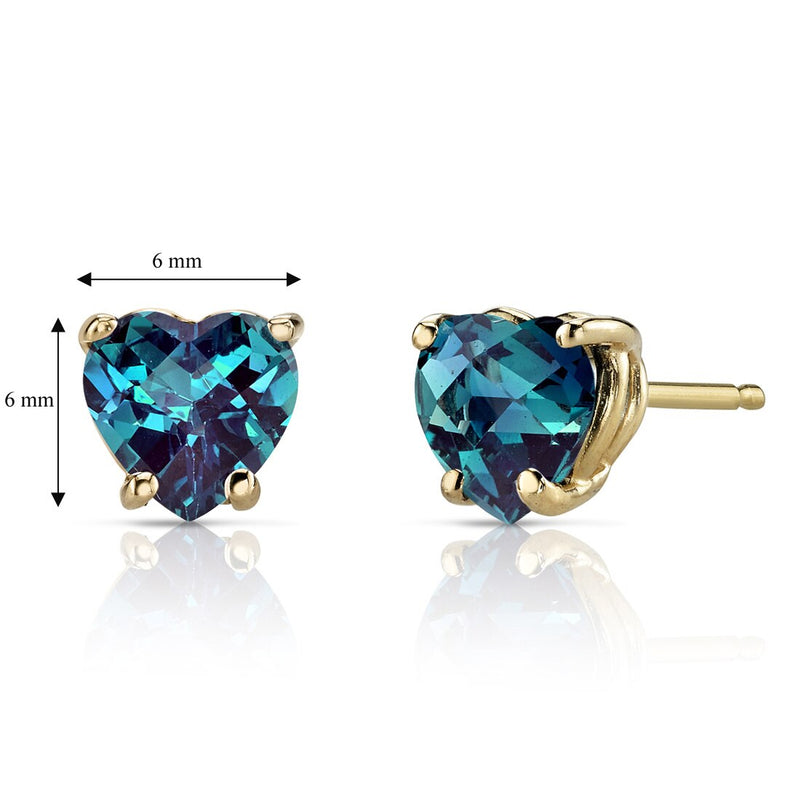 14K Yellow Gold Heart Shape 2.00 Carats Created Alexandrite Stud Earrings