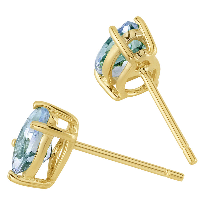 Pear Shape Aquamarine Stud Earrings 14K Yellow Gold 1.10 Carat