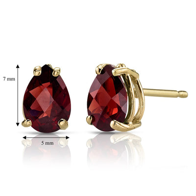 Pear Shape Garnet Stud Earrings 14K Yellow Gold 1.75 Carats