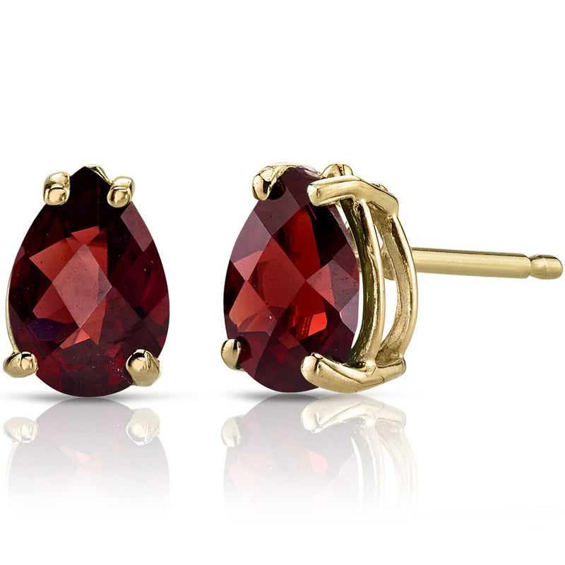 Pear Shape Garnet Stud Earrings 14K Yellow Gold 1.75 Carats